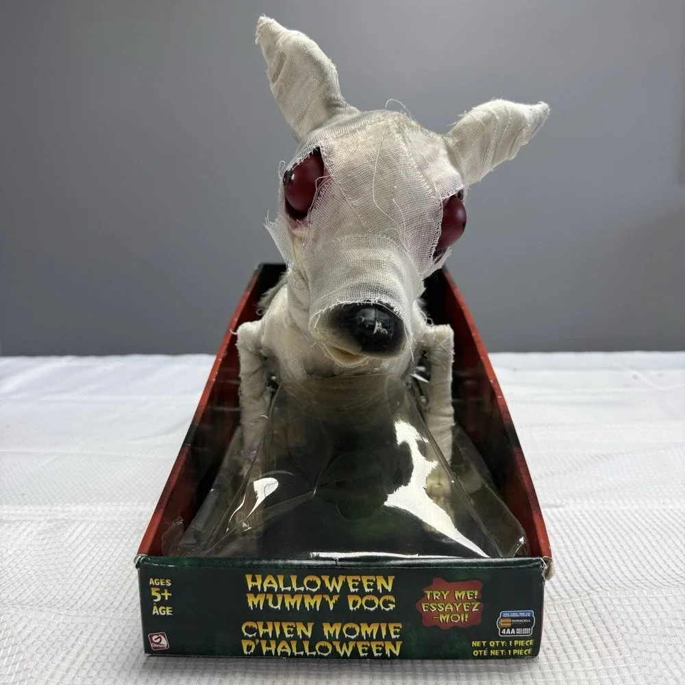 Rare 2007 Gemmy Mummy Dog Halloween Animatronic Barks Eyes Light Box Scary *read